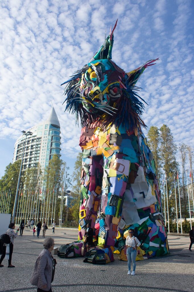 Iberian Lynx sculpture by Bordalo II in Lisbon